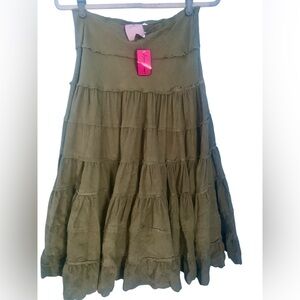 Candela NYC VTG Y2K Tiered Olive Green Corduroy Maxi Skirt Hippie Boho NWT S